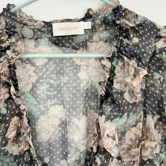 Zimmermann 0 XS Silk Floral Long Sleeve Tiered Ruffle Mini Dress - Picture 7 of 10